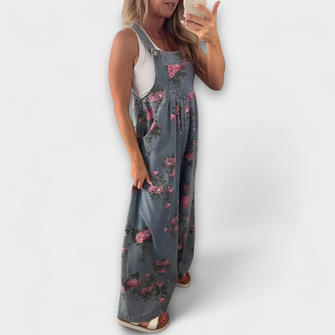 Bethany - Salopette en jean fleurie