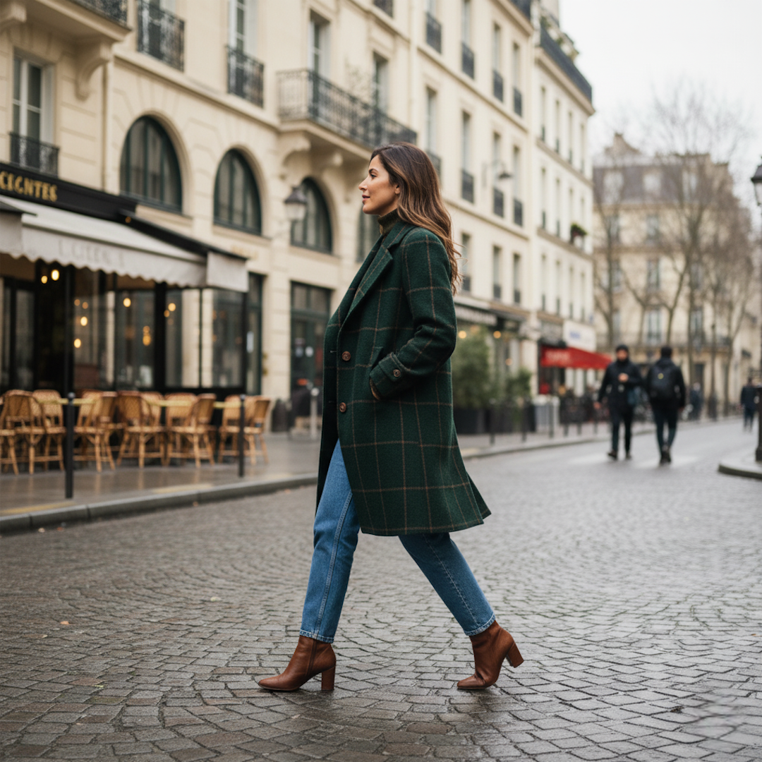 Monique – Manteau à Carreaux Classique