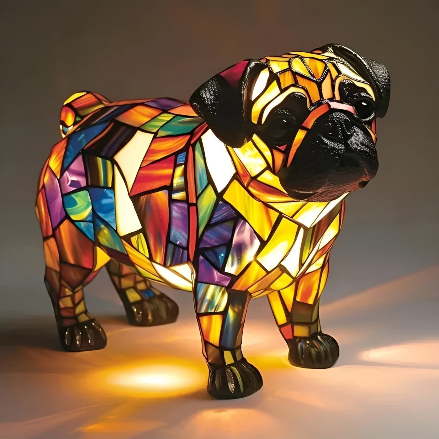Pug – Lampe en Vitraux