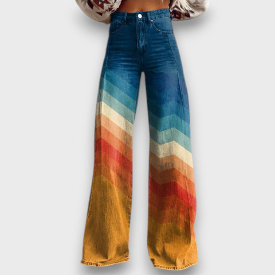 Inès – Pantalon large à zigzag rétro en dégradé de couleurs