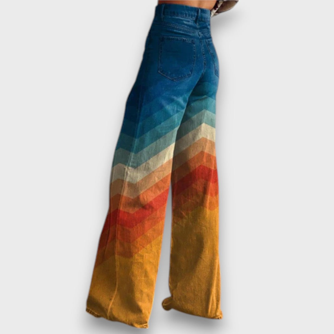 Inès – Pantalon large à zigzag rétro en dégradé de couleurs